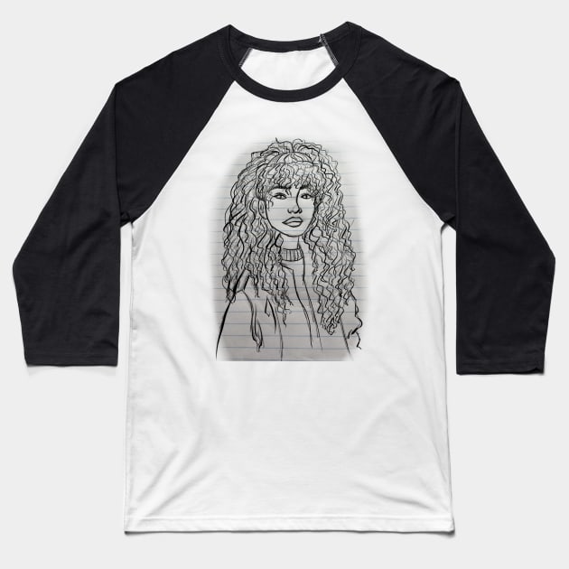 Curly Hair Sketch Baseball T-Shirt by PandaUnni